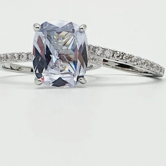 🔥Engagement Radiant Cut CZ Thin Romantic Wedding Ring Set for Women, K969